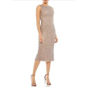 MAC DUGGAL Sequin Embellished Sleeveless Sheath Midi Dress Size 0 Blush NEW Rose